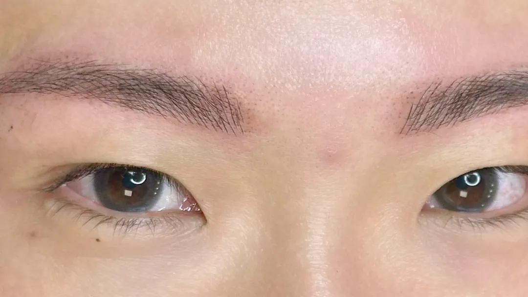 Nanoblading result: soft, natural hair strokes on both brows